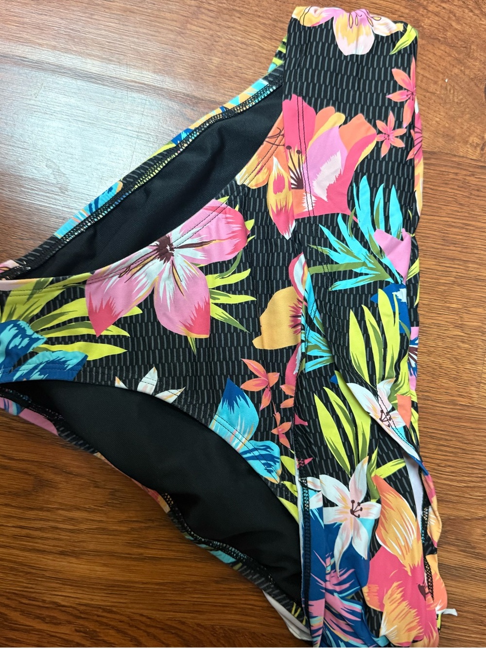 Floral Twist Front Bikini Set - Black with Pink & Blue Flowers - Picture 6 of 7